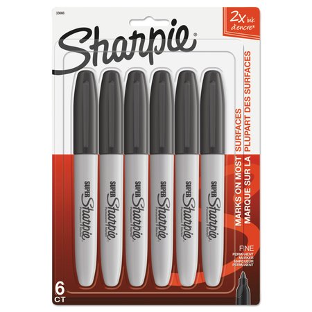 SHARPIE Super Permanent Marker, Fine Bullet Tip, Black, PK6 33666PP